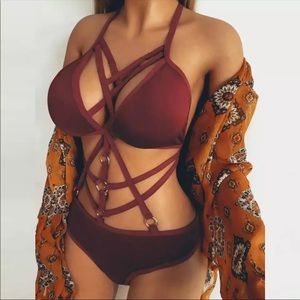 Elegant Burgundy Strappy Lingerie Set